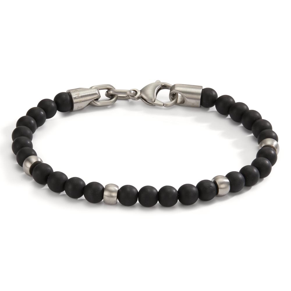 Armband ERA mit schwarzen Achat Perlen und Edelstahl, 21 cm Ø6.5 mm-597844