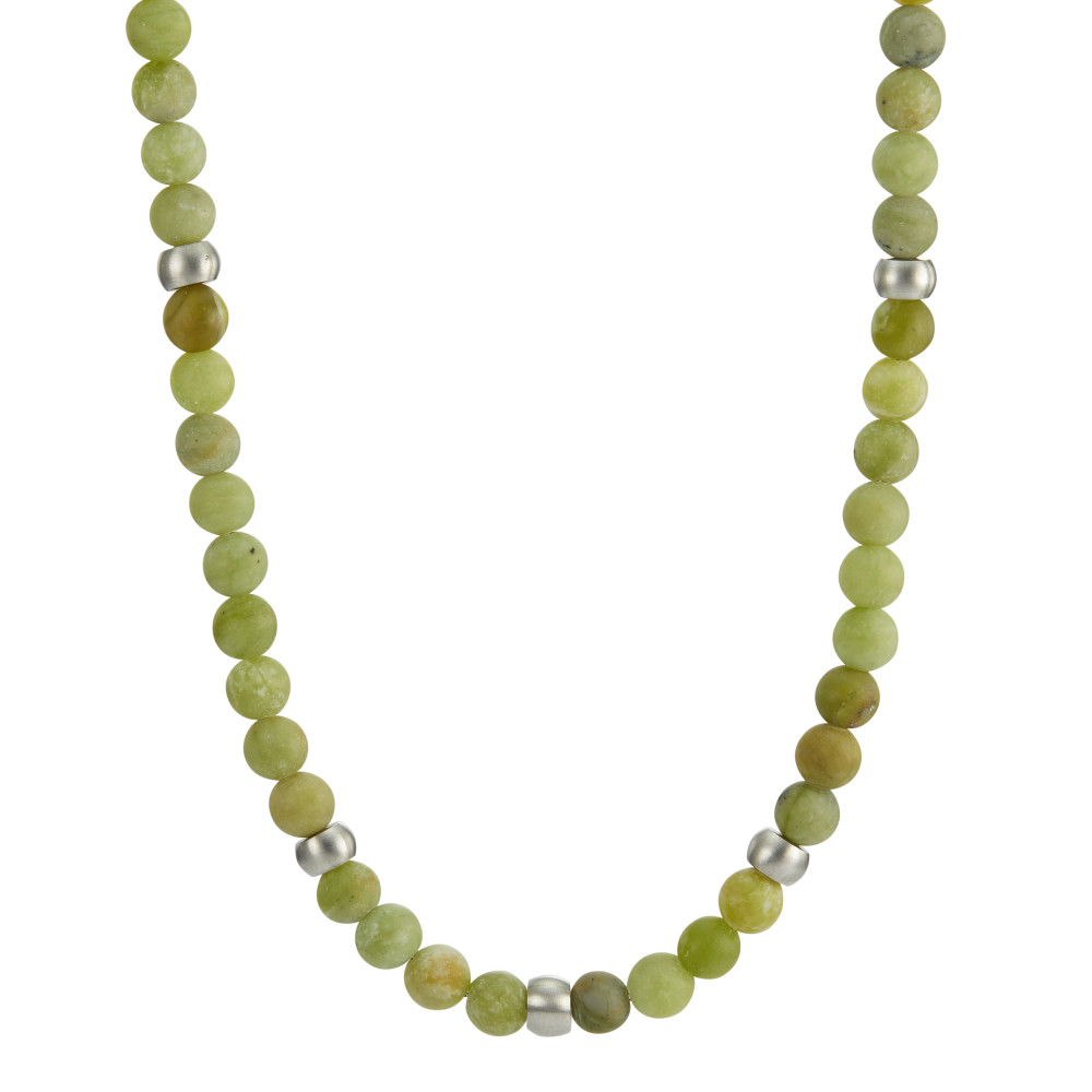 Halskette ERA aus natürlichen Jade Perlen mit Edelstahl, 50 cm, Ø6.5 mm-597847