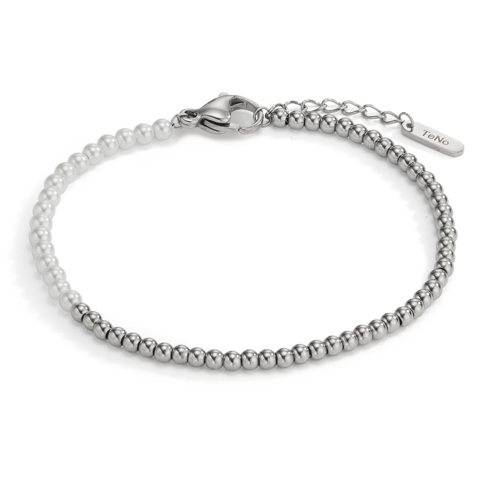 Armband Miyako aus Edelstahl mit weissen Muschelperlen, 17,5- 19,5cm verstellbar Ø3mm-597879