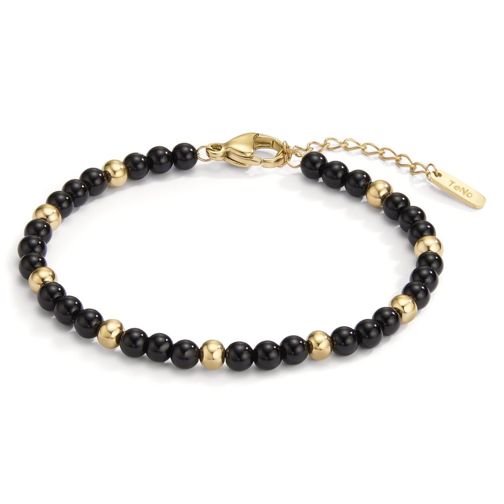 Armband MUSE Gold aus schwarzem Achat 17.5-19.5 cm verstellbar Ø4 mm-597936