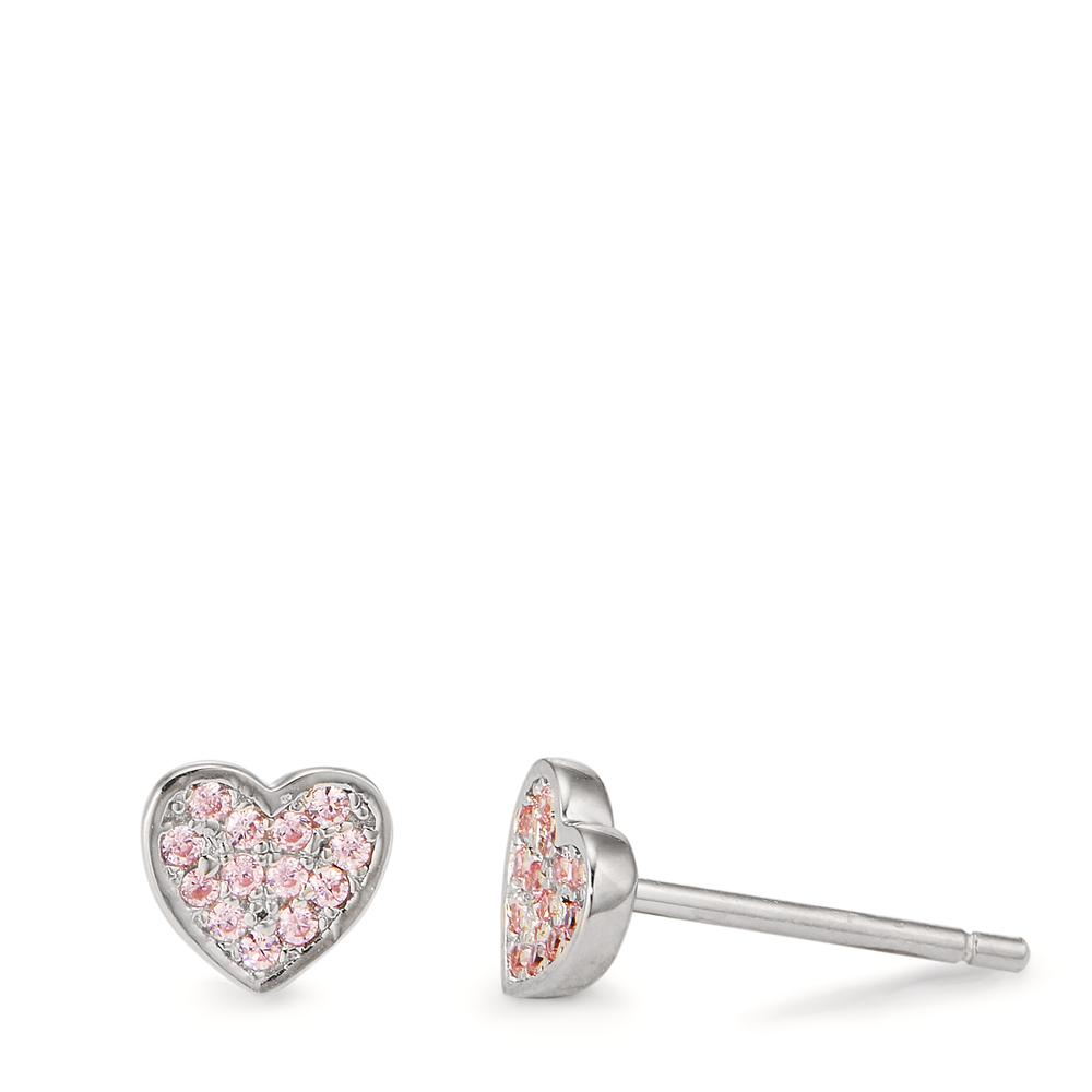 Ohrstecker Silber Zirkonia rosa, 26 Steine rhodiniert Herz Ø5.5 mm-598216