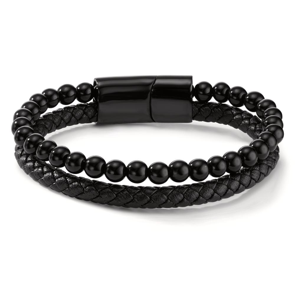 Armband Edelstahl, Leder Lava schwarz IP beschichtet 20.5 cm-598253
