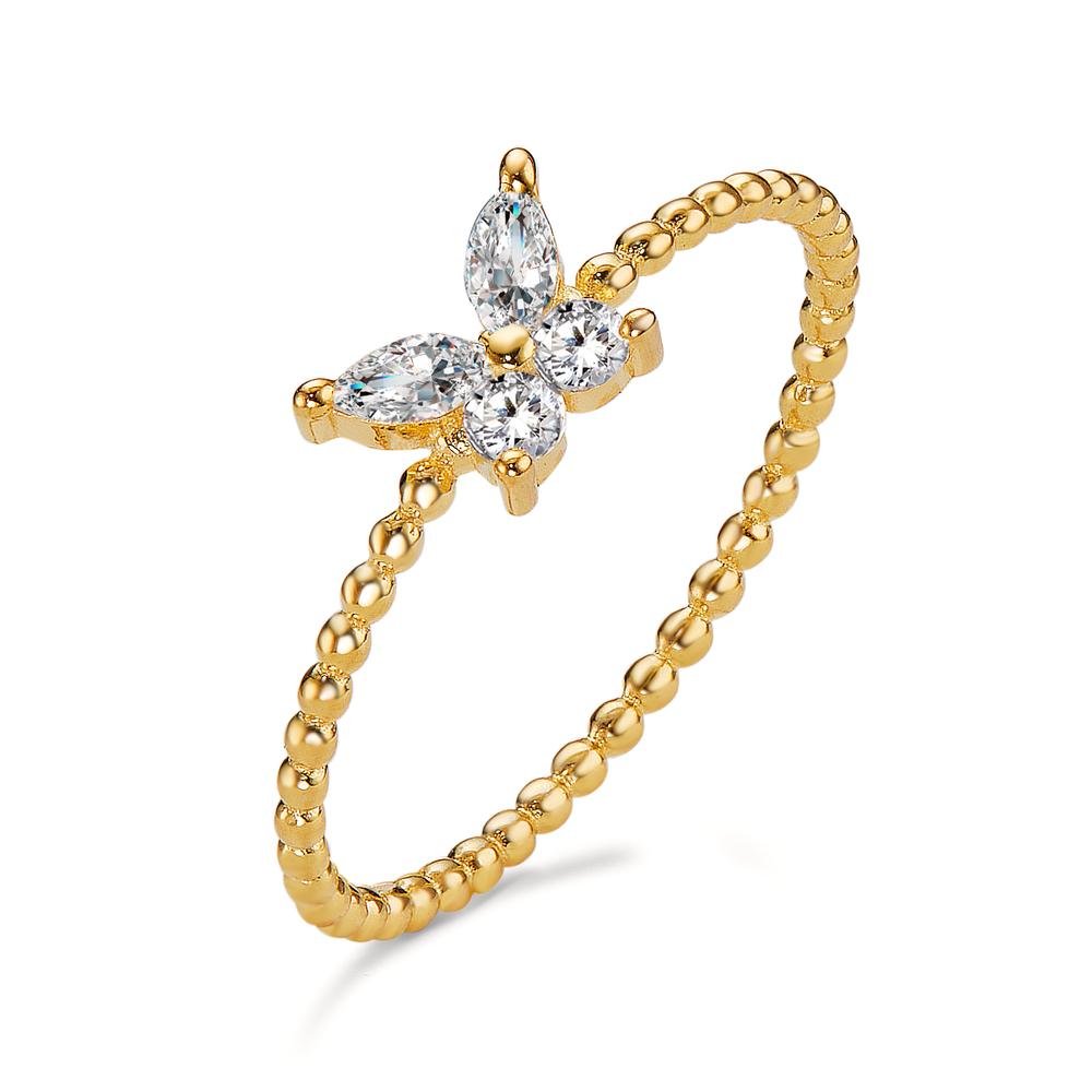 Fingerring Silber Zirkonia 4 Steine gelb vergoldet Schmetterling-598690