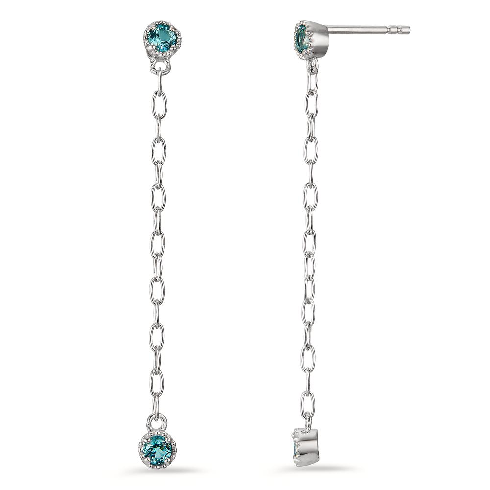 Ohrhänger Silber Zirkonia aqua, 4 Steine rhodiniert-598832