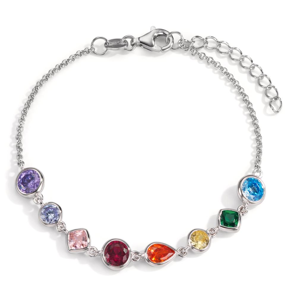 Armband Silber Zirkonia bunt, 8 Steine rhodiniert 16-18.5 cm verstellbar-599207