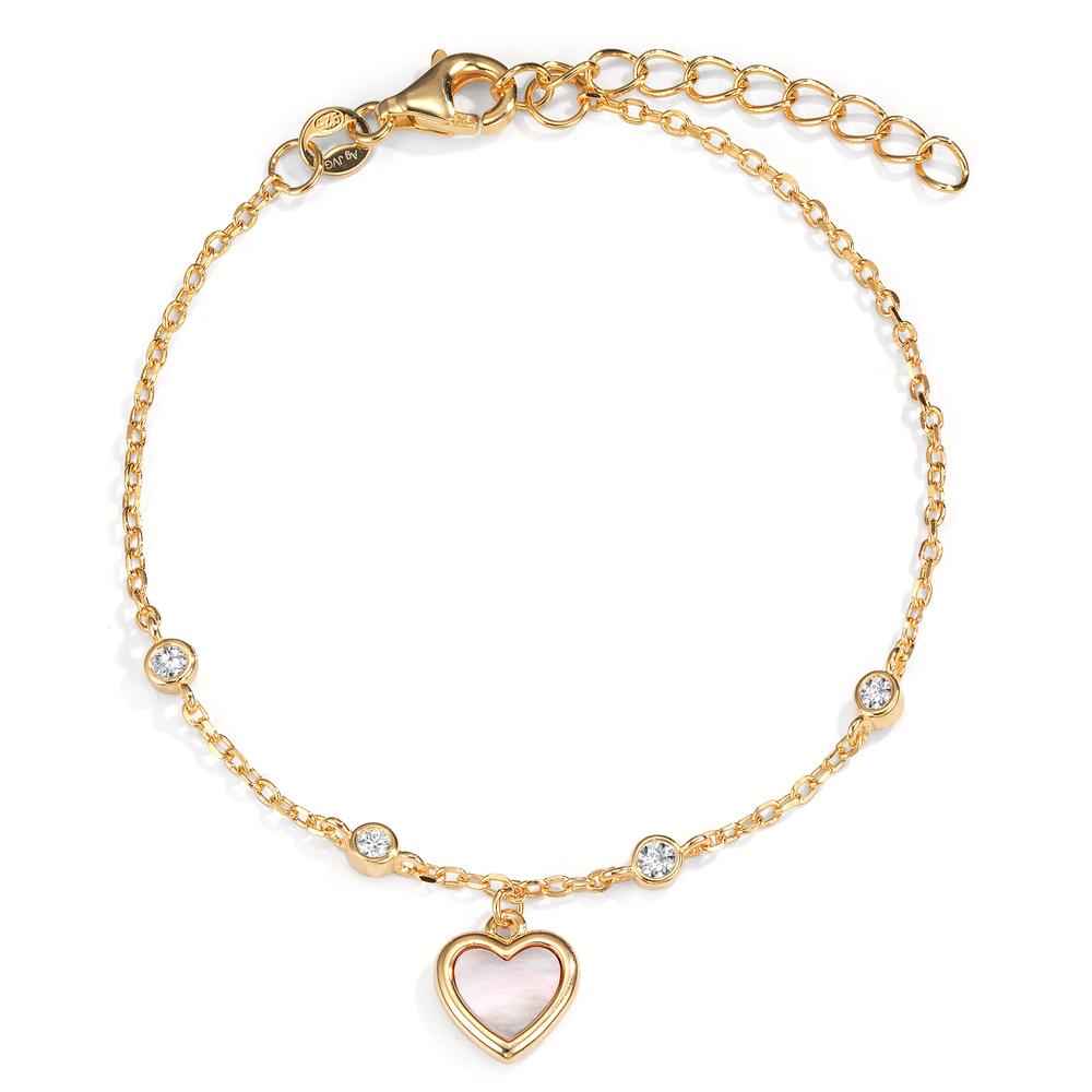 Armband Silber Zirkonia 4 Steine gelb vergoldet Perlmutt weiss Herz 16-19 cm verstellbar-599692
