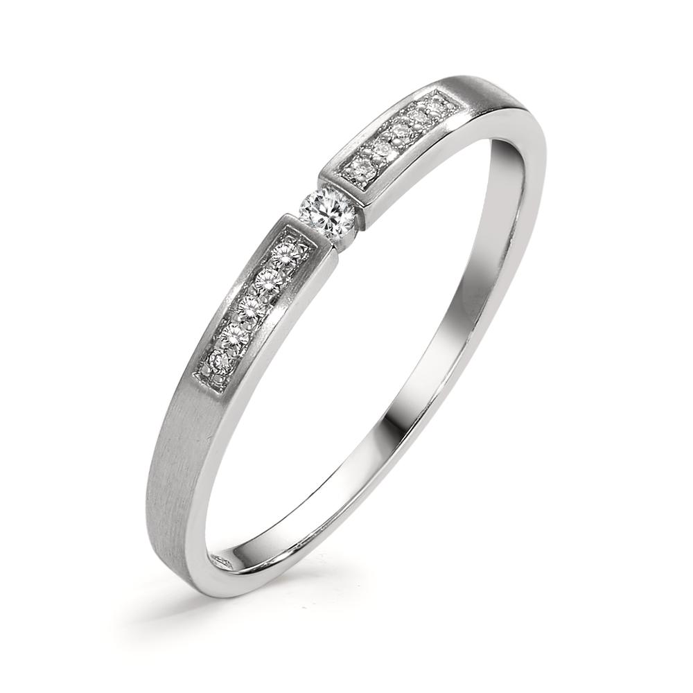 Solitär Ring 585/14 K Weissgold Diamant 0.07 ct, 11 Steine, w-si-599818