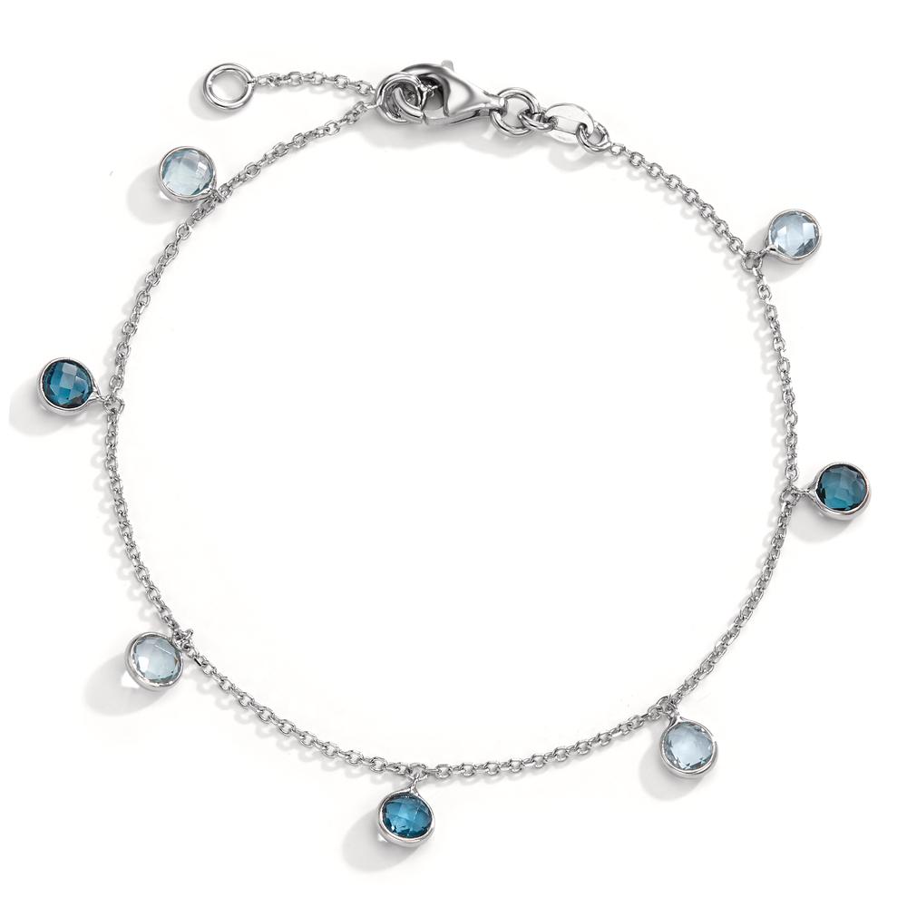 Armband 585/14 K Weissgold Topas blau, 7 Steine 17.5-19.5 cm verstellbar-599928
