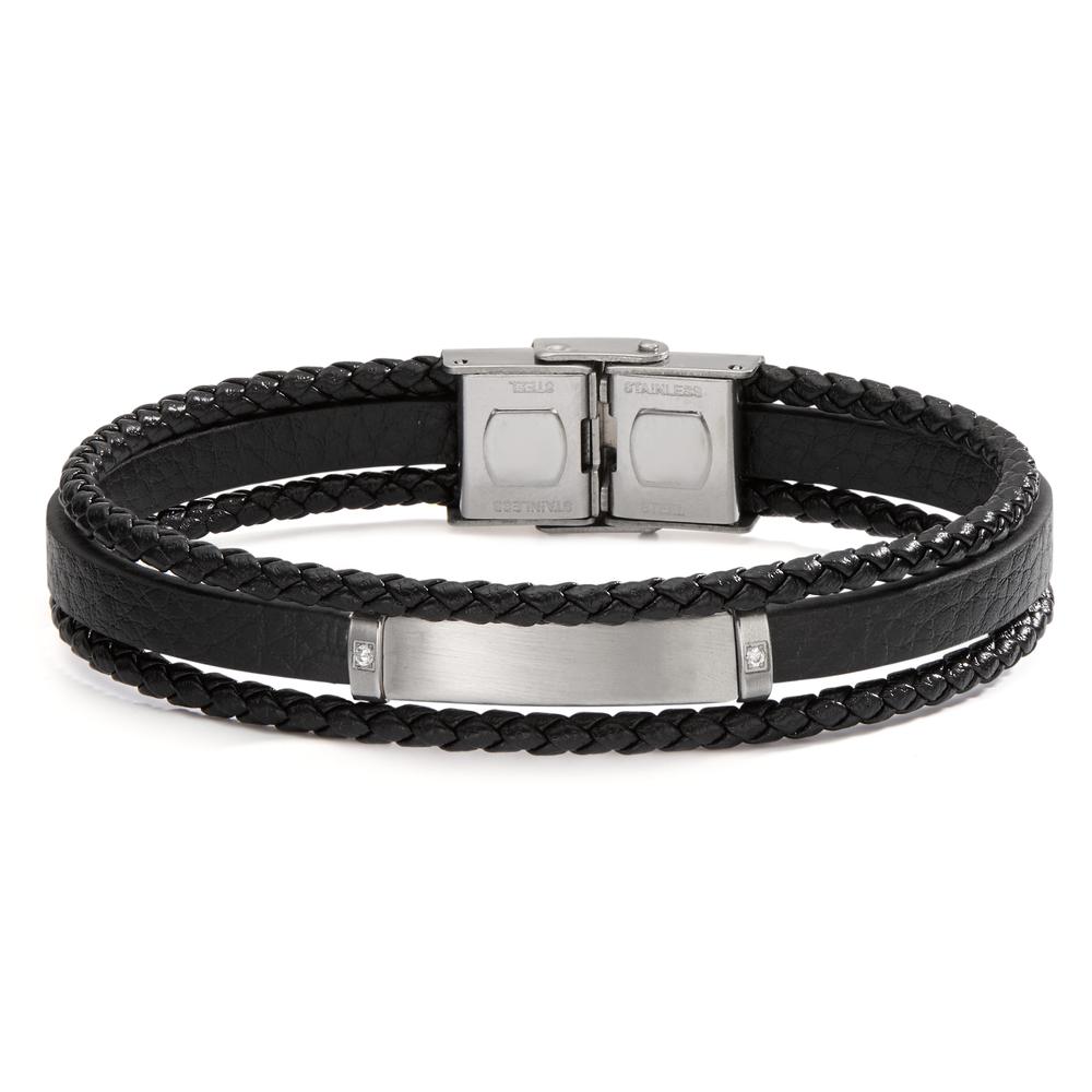 Armband Edelstahl, Leder Zirkonia 2 Steine 21 cm-599990