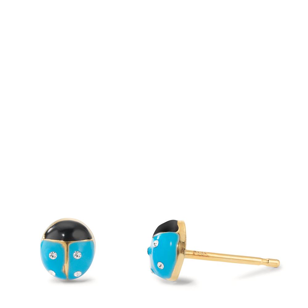 Ohrstecker 375/9 K Gelbgold, Silikon Zirkonia 8 Steine emailliert Marienkäfer-600015