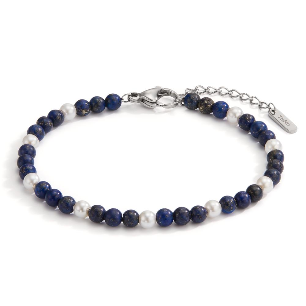 Armband Muse mit Lapislazuli und weissen Muschelperlen, 17,5- 19,5cm verstellbar, Ø4 mm-600471