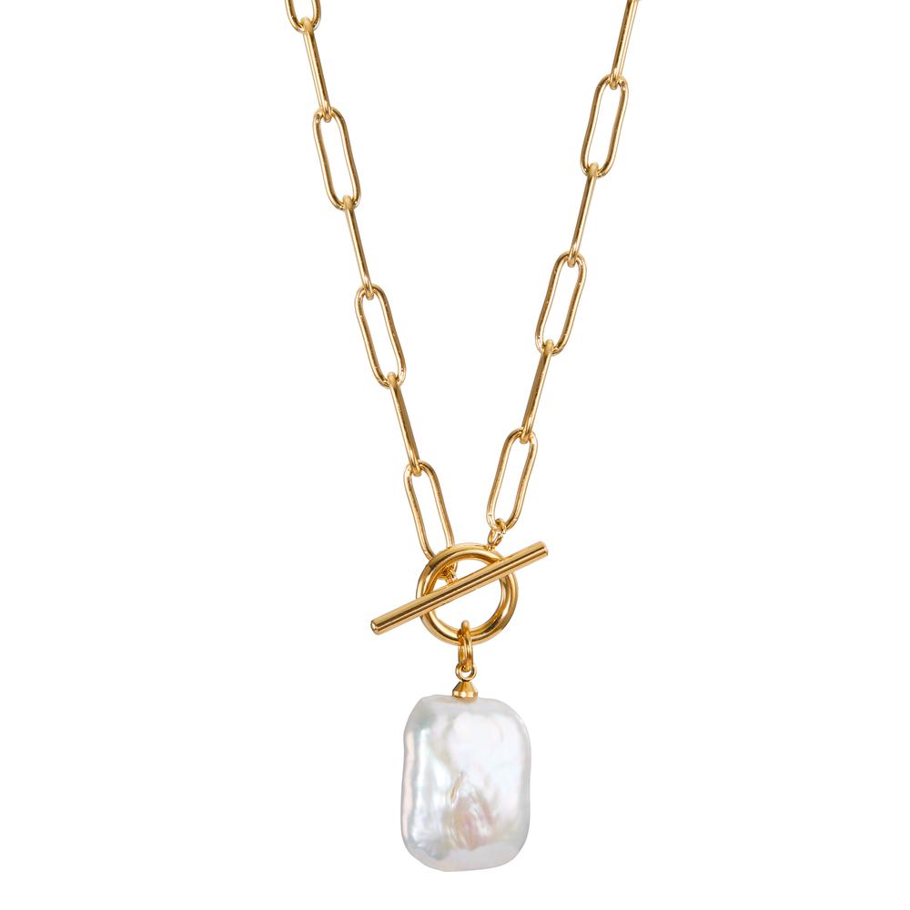 Collier Edelstahl gelb IP beschichtet Süsswasserzuchtperle weiss 45 cm-600890
