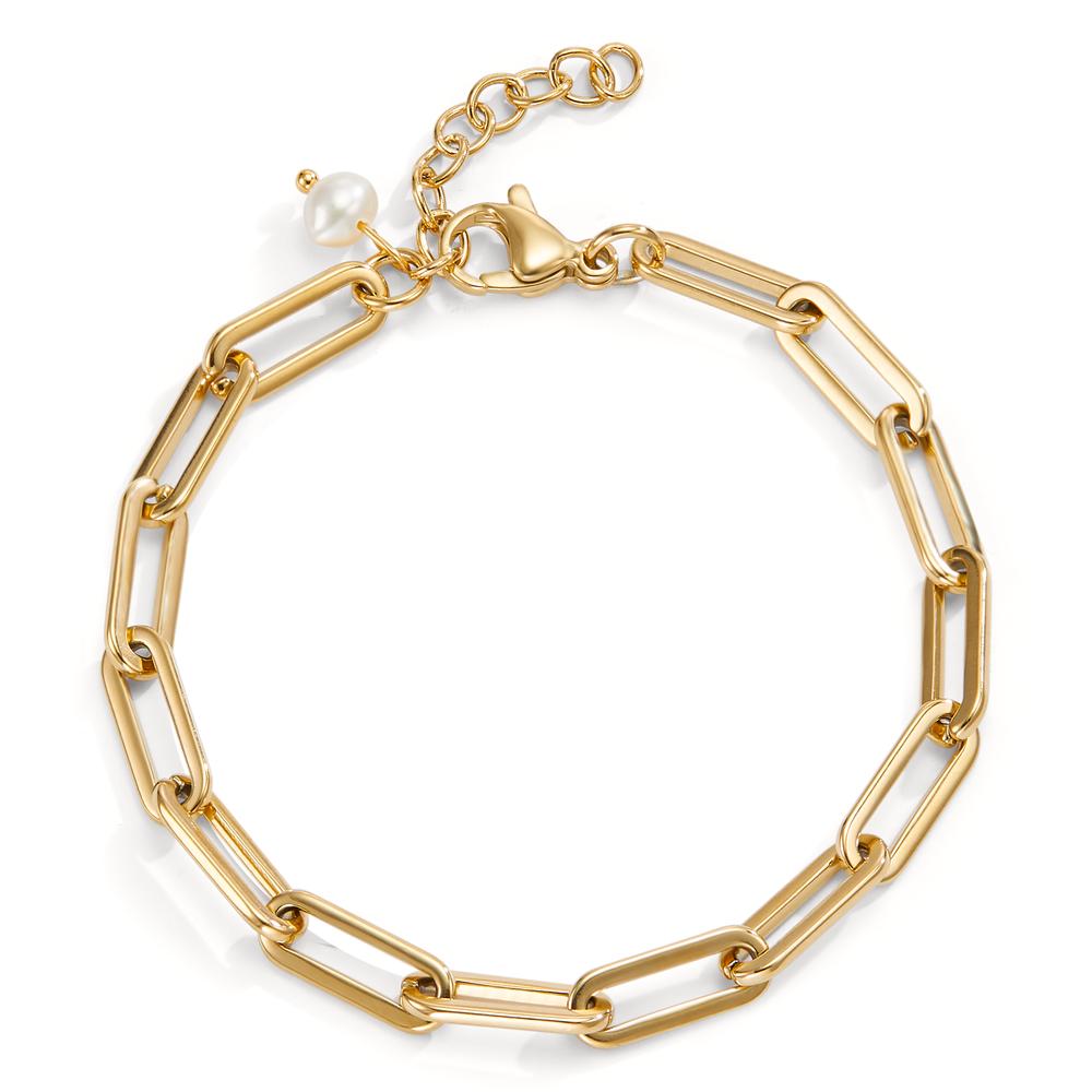 Armband Edelstahl gelb IP beschichtet Süsswasserzuchtperle 18.5-22 cm verstellbar-600907