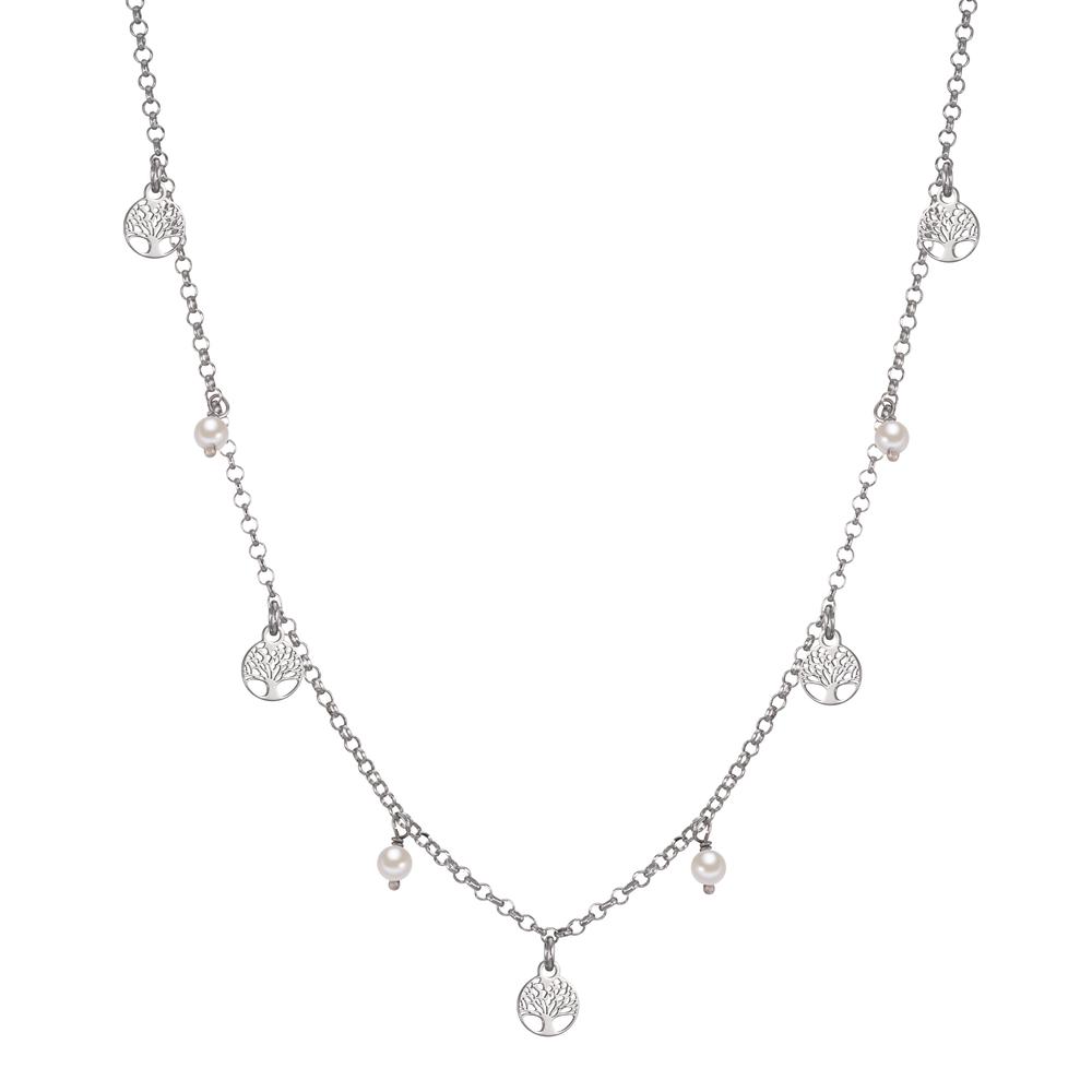 Collier Silber rhodiniert shining Pearls weiss, 4 Perlen, 3 mm Lebensbaum 42-45 cm verstellbar-601010