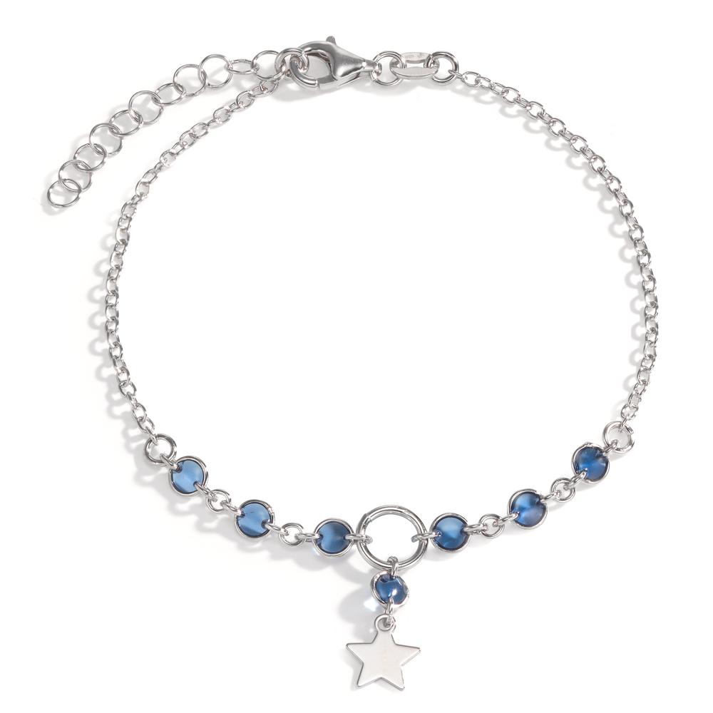 Armband Silber Kristall blau, 7 Steine rhodiniert Stern 17-20 cm verstellbar-601039