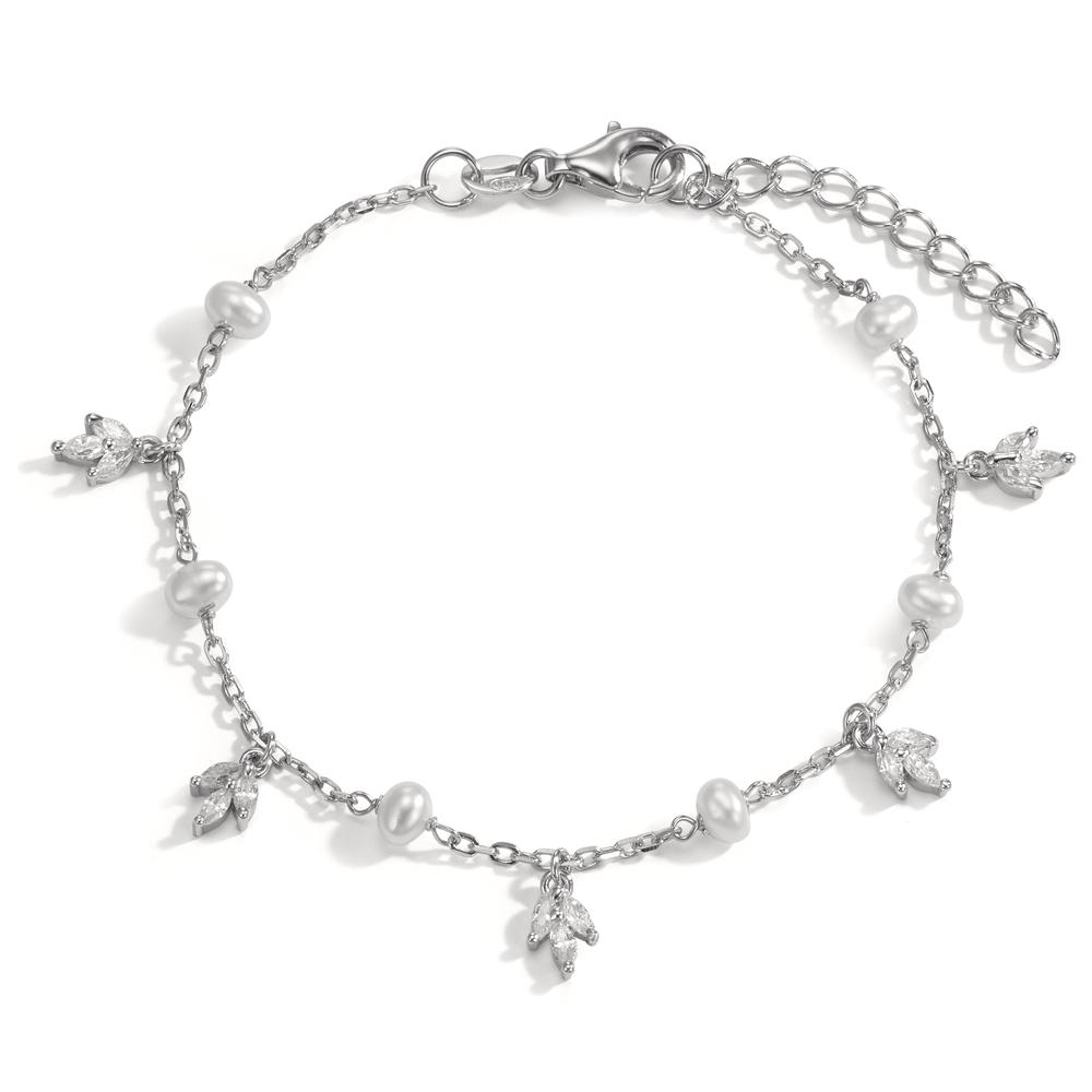 Armband Silber Zirkonia 15 Steine rhodiniert Süsswasserzuchtperle weiss, 6 Perlen, 3.5 mm 15.5-18.5 cm verstellbar-601472