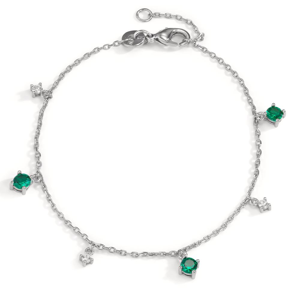 Armband Silber Zirkonia grün, 6 Steine rhodiniert 16-18 cm verstellbar-602351