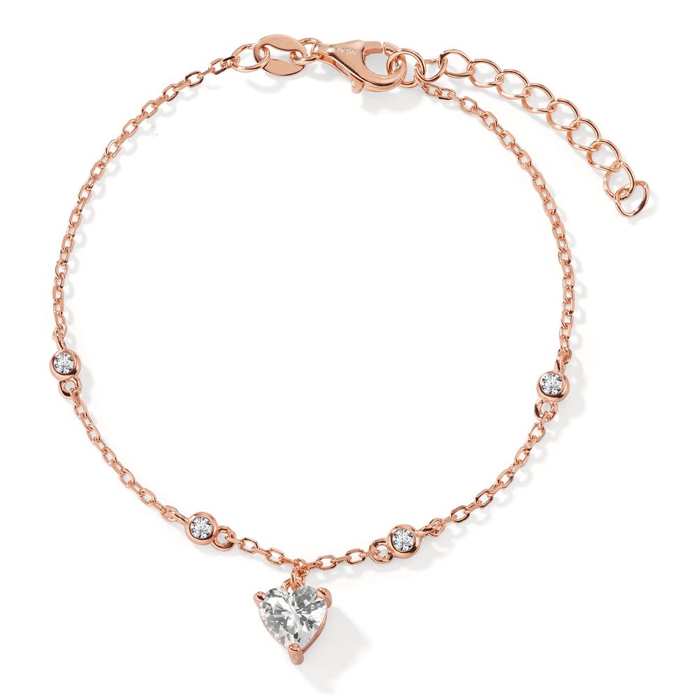 Armband Silber Zirkonia 5 Steine rosé vergoldet Herz 16-19 cm verstellbar-603234