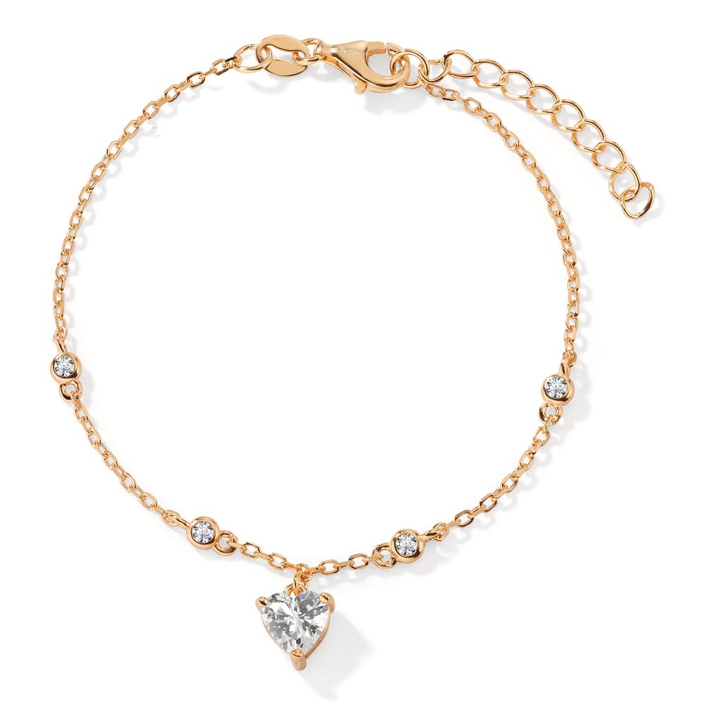 Armband Silber Zirkonia 5 Steine gelb vergoldet Herz 16-19 cm verstellbar-603235