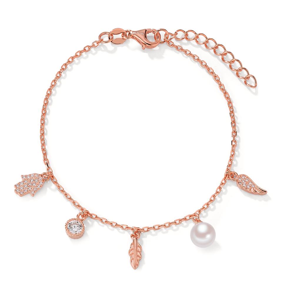 Armband Silber Zirkonia rosé vergoldet shining Pearls weiss, 6 mm 16-19 cm verstellbar-603249