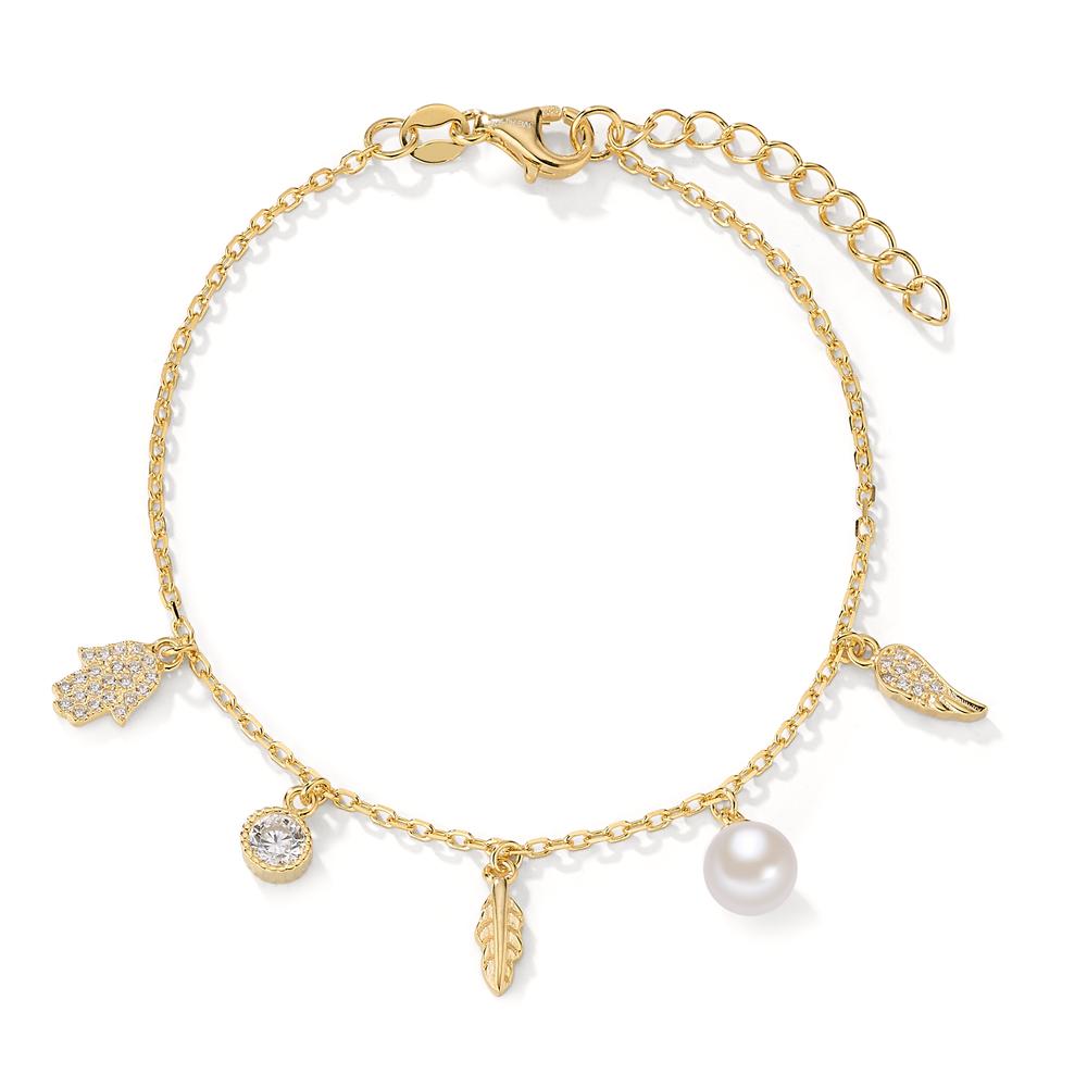 Armband Silber Zirkonia gelb vergoldet shining Pearls weiss, 6 mm 16-19 cm verstellbar-603250