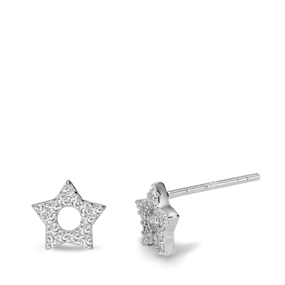 Ohrstecker Silber Zirkonia weiss rhodiniert Stern Ø7 mm-603453