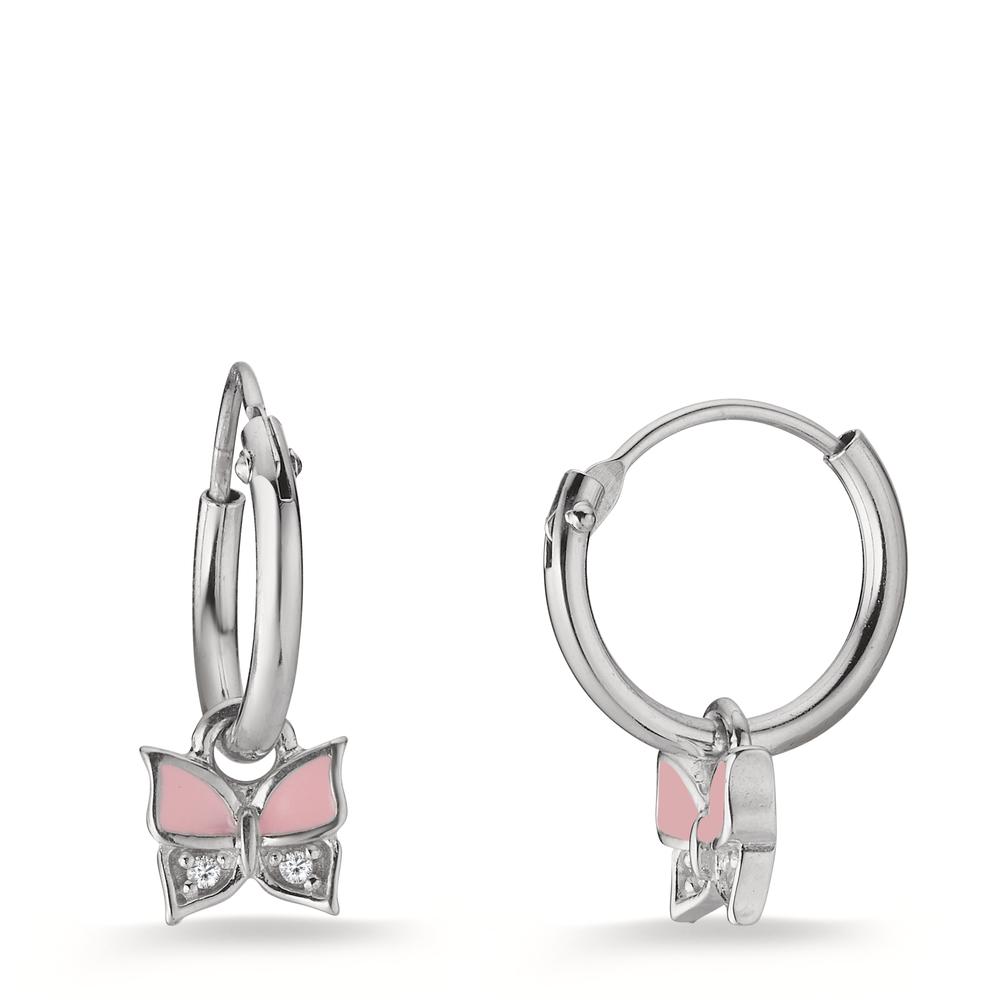 Creolen mit Einhänger Silber Zirkonia weiss, 4 Steine rhodiniert Schmetterling Ø5.5 mm-603772