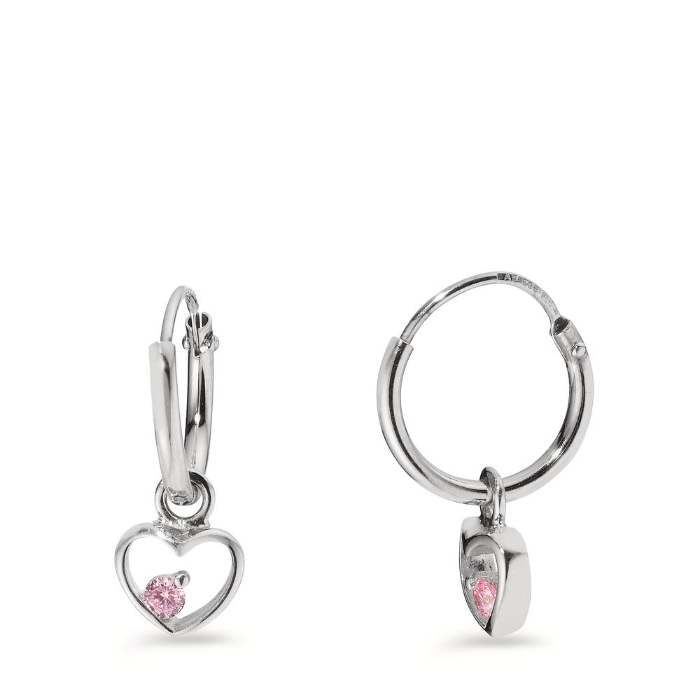 Creolen mit Einhänger Silber Zirkonia rosa rhodiniert Herz Ø8 mm-603778