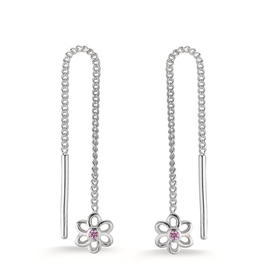 Durchziehohrhänger Silber Zirkonia rosa, 2 Steine Blume Ø5 mm-603786