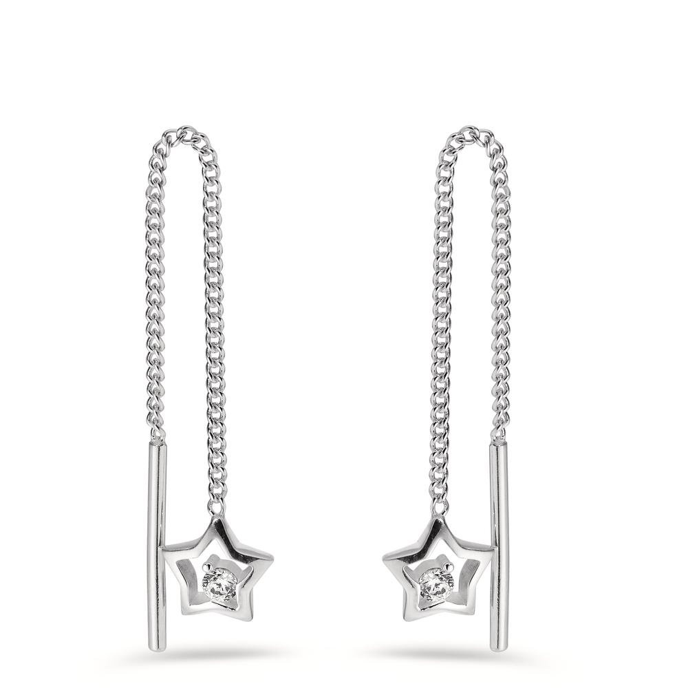 Durchziehohrhänger Silber Zirkonia 2 Steine Stern Ø5.5 mm-603788