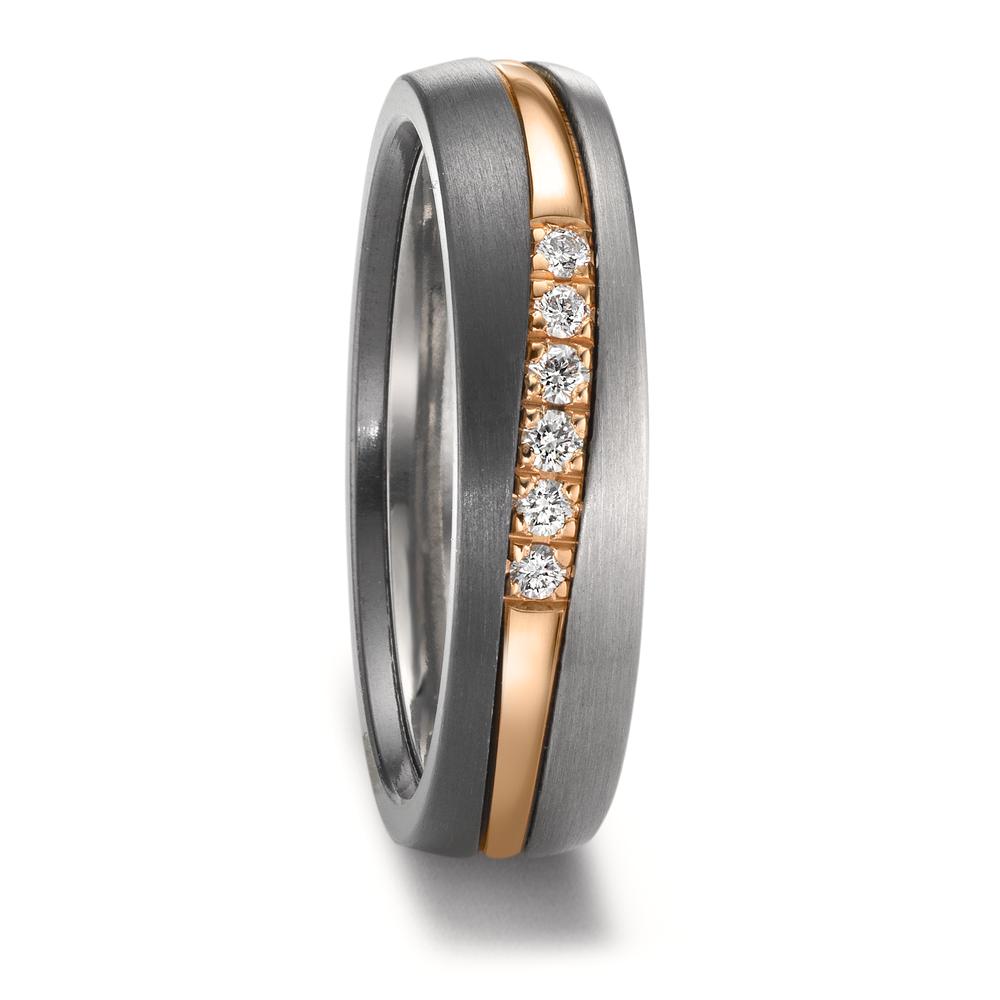 Partnerring Zirkonium, 585/14 K Rosegold, Titan Diamant 0.10 ct, 6 Steine, w-si-603842
