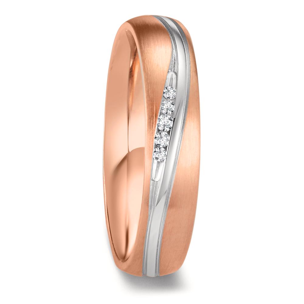 Partnerring 750/18 K Weissgold, 750/18 K Rotgold Diamant 0.036 ct, 5 Steine, w-si-603855