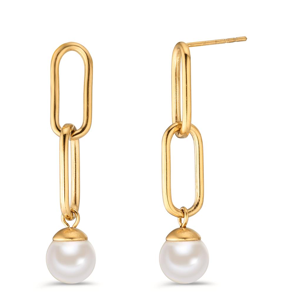 Ohrhänger Edelstahl gelb IP beschichtet shining Pearls weiss, 2 Perlen, 8 mm-604160
