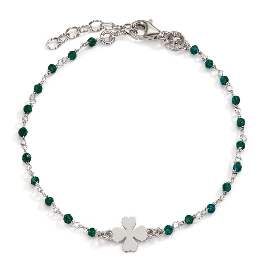 Armband Silber Kristall grün, 20 Steine rhodiniert Kleeblatt 15.5-18.5 cm verstellbar-604869