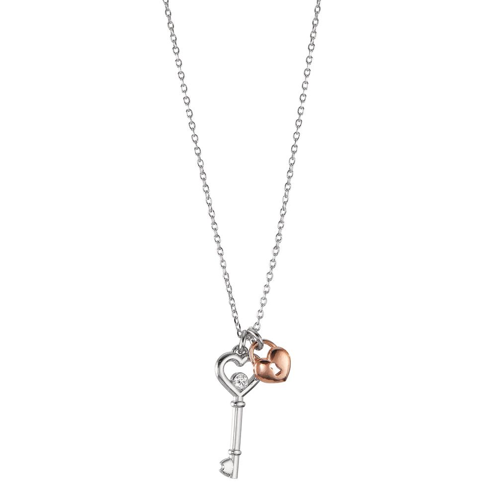 Collier Silber Zirkonia bicolor Schlüssel Herz 40-44 cm verstellbar-605292