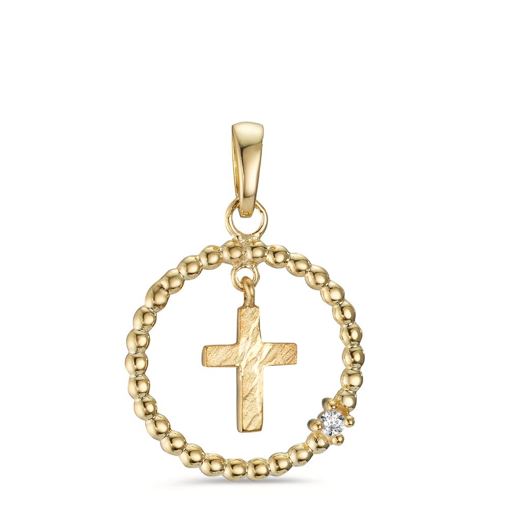 Anhänger 375/9 K Gelbgold Zirkonia Kreuz Ø14 mm-605729