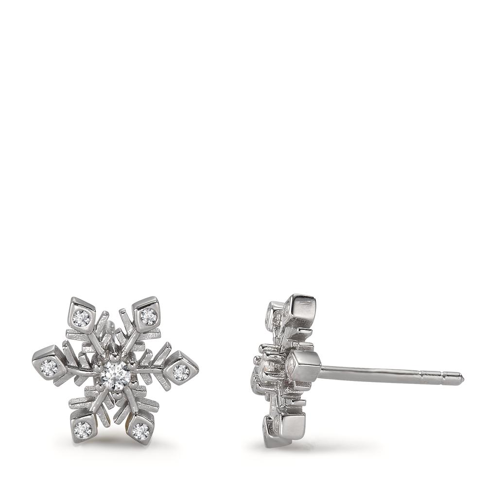 Ohrstecker Silber Zirkonia 14 Steine rhodiniert Schneeflocke Ø9.5 mm-605770