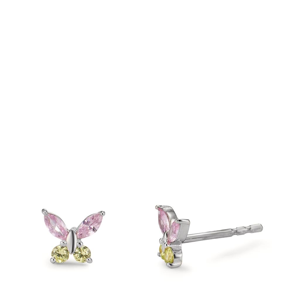 Ohrstecker Silber Zirkonia 8 Steine rhodiniert Schmetterling Ø7 mm-605808