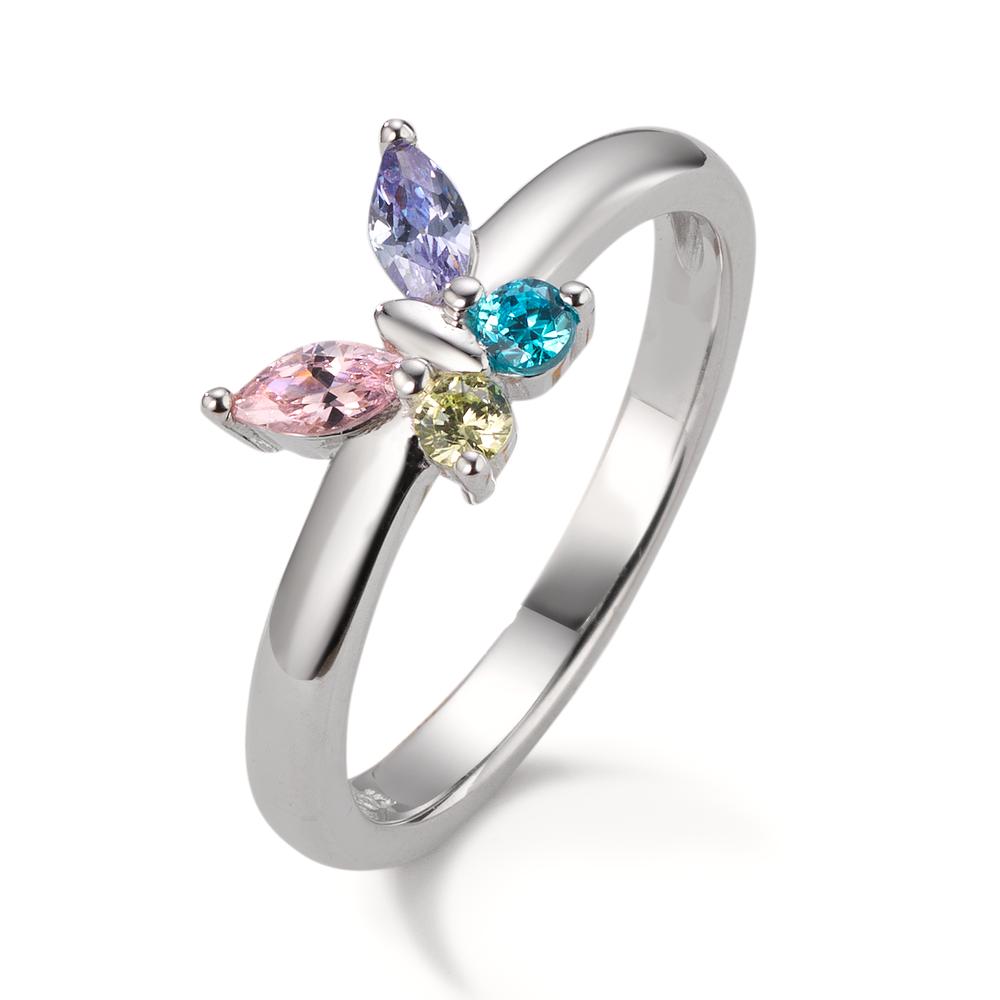Fingerring Silber Zirkonia 4 Steine rhodiniert Schmetterling-605811