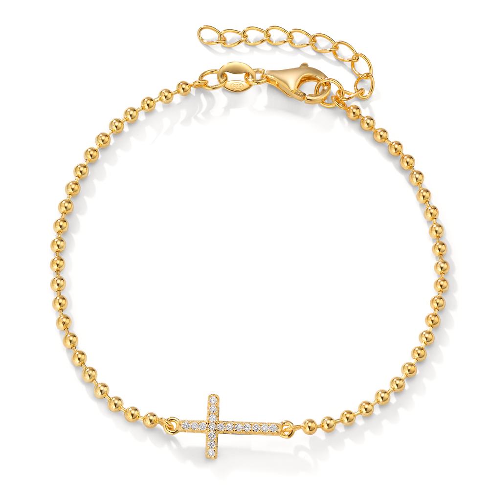 Armband Silber Zirkonia 17 Steine gelb vergoldet Kreuz 16-19 cm verstellbar-606434
