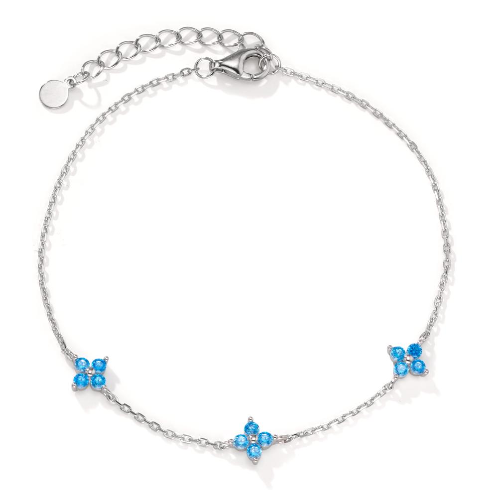 Armband Silber Zirkonia blau, 12 Steine rhodiniert Blume 17-20 cm verstellbar-606459