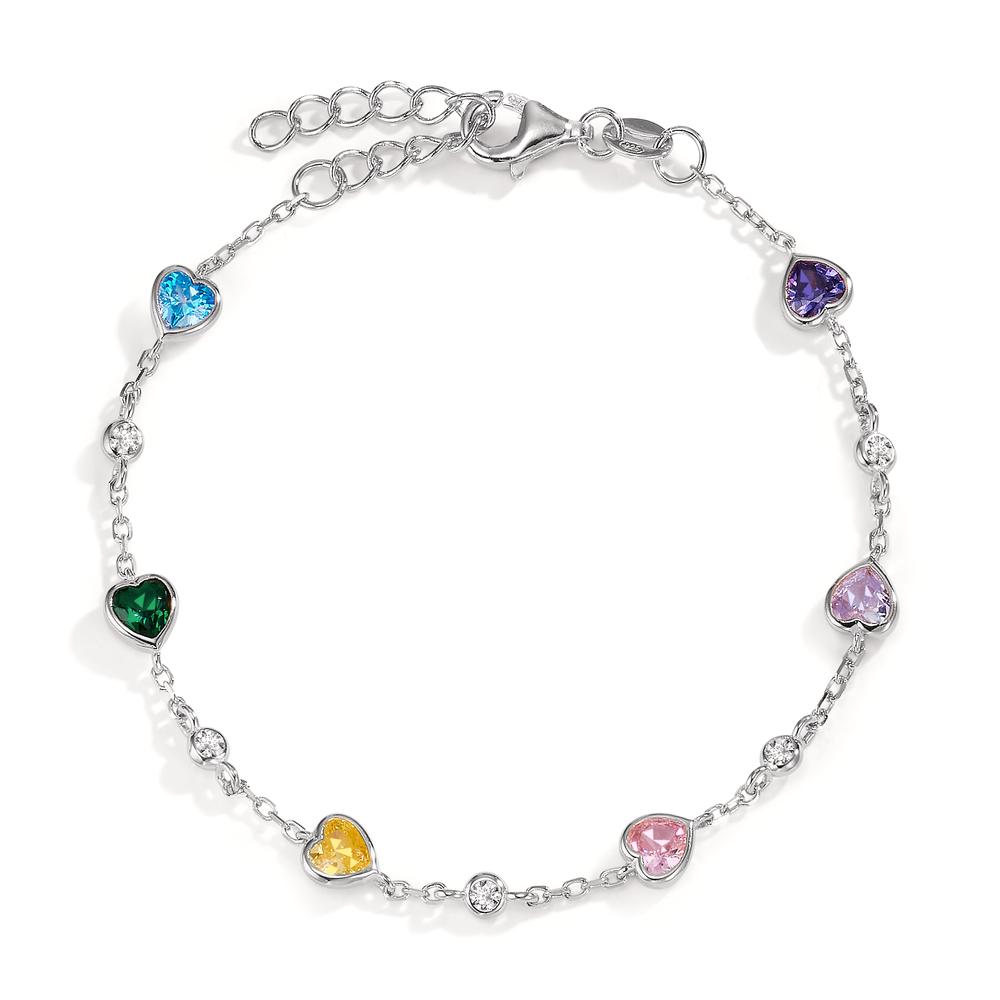 Armband Silber Zirkonia bunt, 11 Steine rhodiniert 16-19 cm verstellbar-606650
