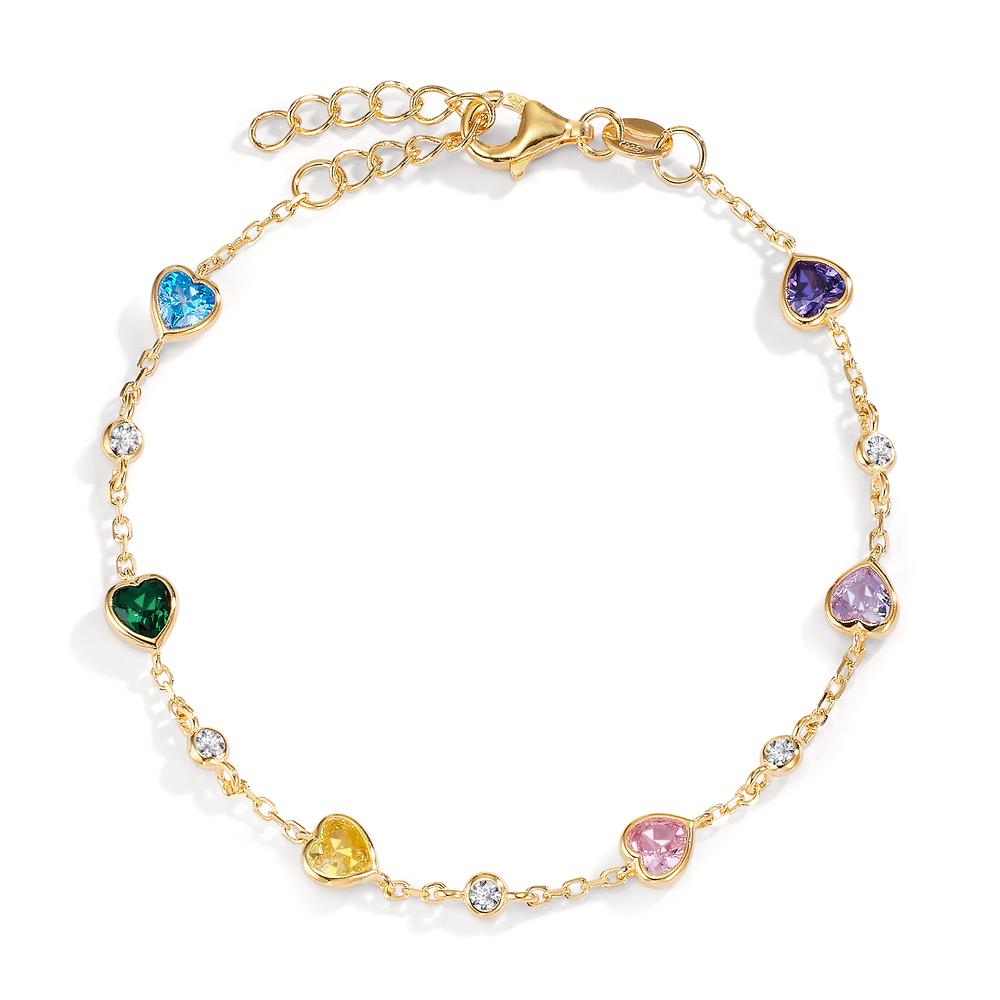 Armband Silber Zirkonia bunt, 11 Steine gelb vergoldet Herz 16-19 cm verstellbar-606652
