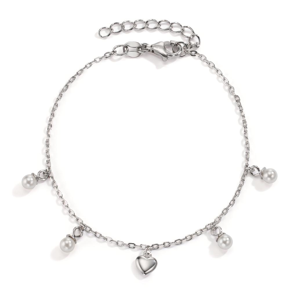 Armband Silber rhodiniert shining Pearls, 4 Perlen, 3.5 mm Herz 16-19 cm verstellbar-606819