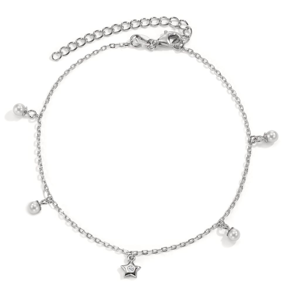 Fusskettchen Silber Zirkonia rhodiniert shining Pearls, 4 Perlen, 3.5 mm Stern 20-26 cm verstellbar-606822