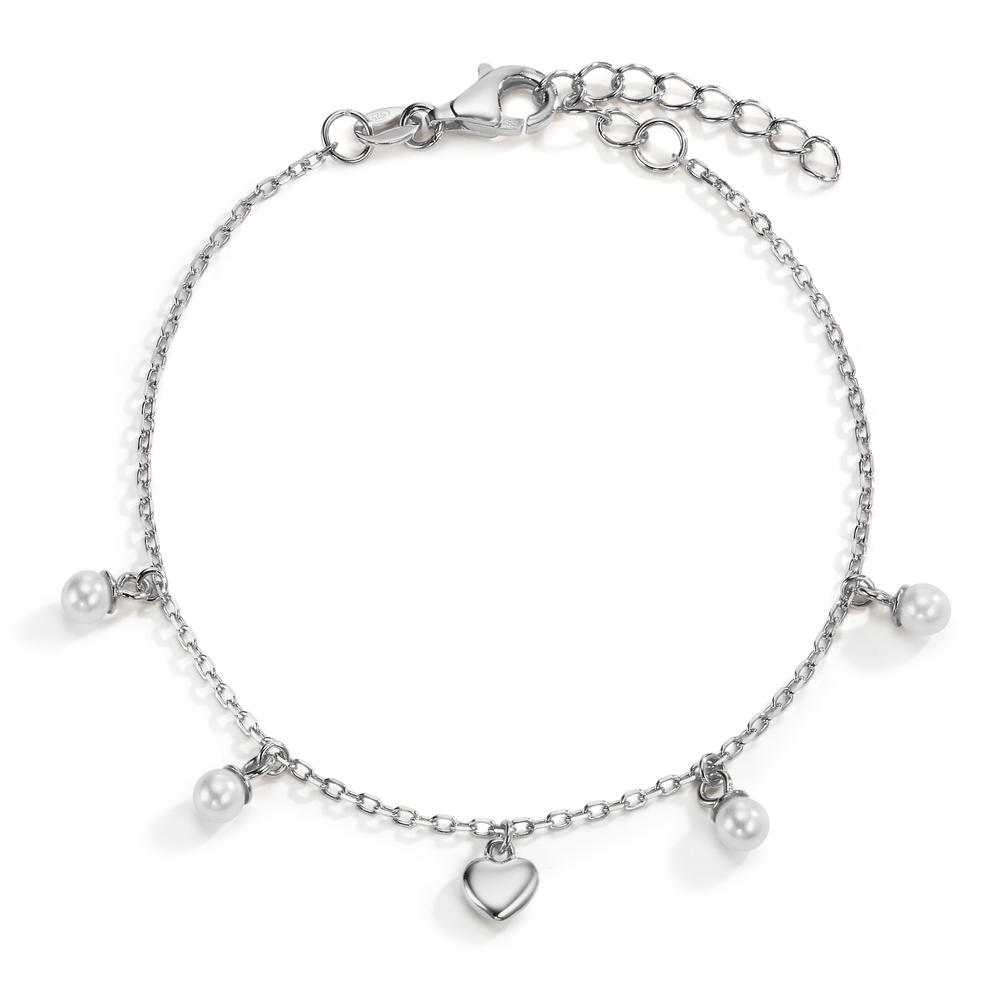 Armband Silber rhodiniert shining Pearls, 4 Perlen, 3.5 mm Herz 16-19 cm verstellbar-606995