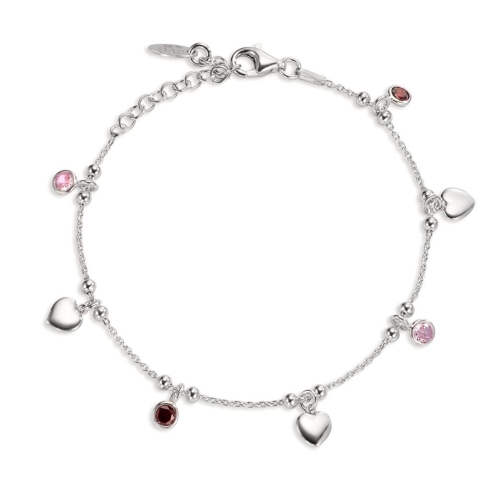 Armband Silber Zirkonia 4 Steine rhodiniert Herz 16-19 cm verstellbar-607075
