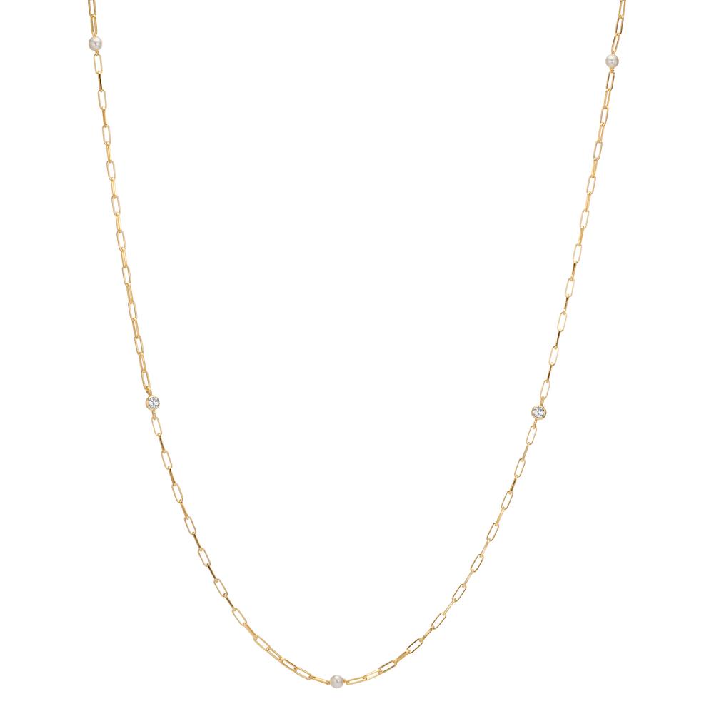 Collier Silber Zirkonia 2 Steine gelb vergoldet shining Pearls, 3 Perlen, 4 mm 85 cm-607079