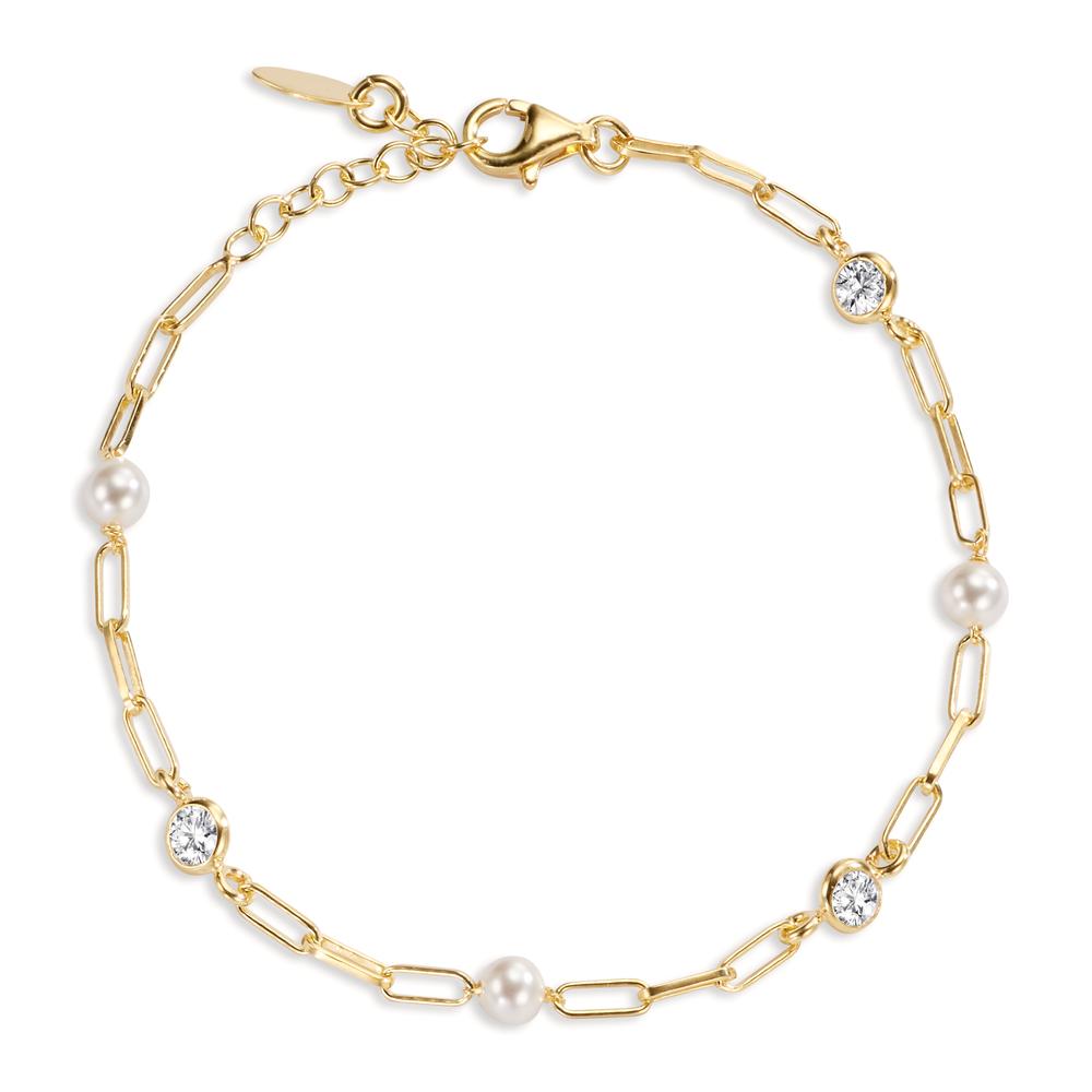 Armband Silber Zirkonia 3 Steine gelb vergoldet shining Pearls, 3 Perlen, 4 mm 16-19 cm verstellbar-607080