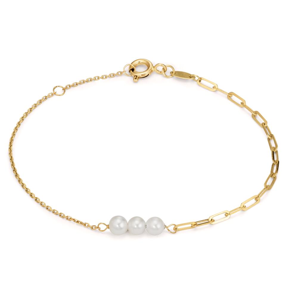 Armband 375/9 K Gelbgold Süsswasserzuchtperle, 3 Perlen, 4 mm 17-18.5 cm verstellbar-607141